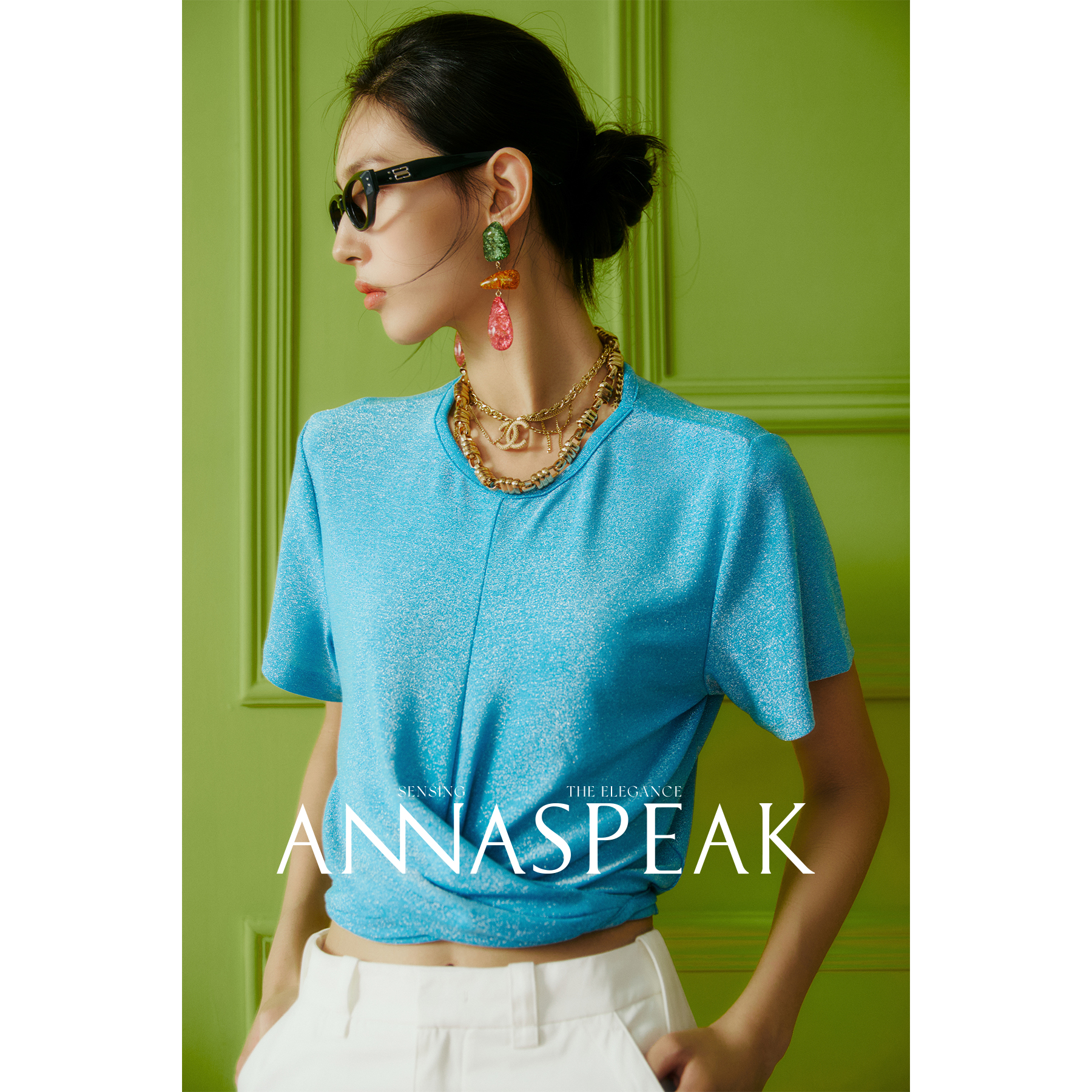 ANNASPEAK GALAXY 时尚百搭短款上衣夏季宽松纯色短袖t恤女夏新款