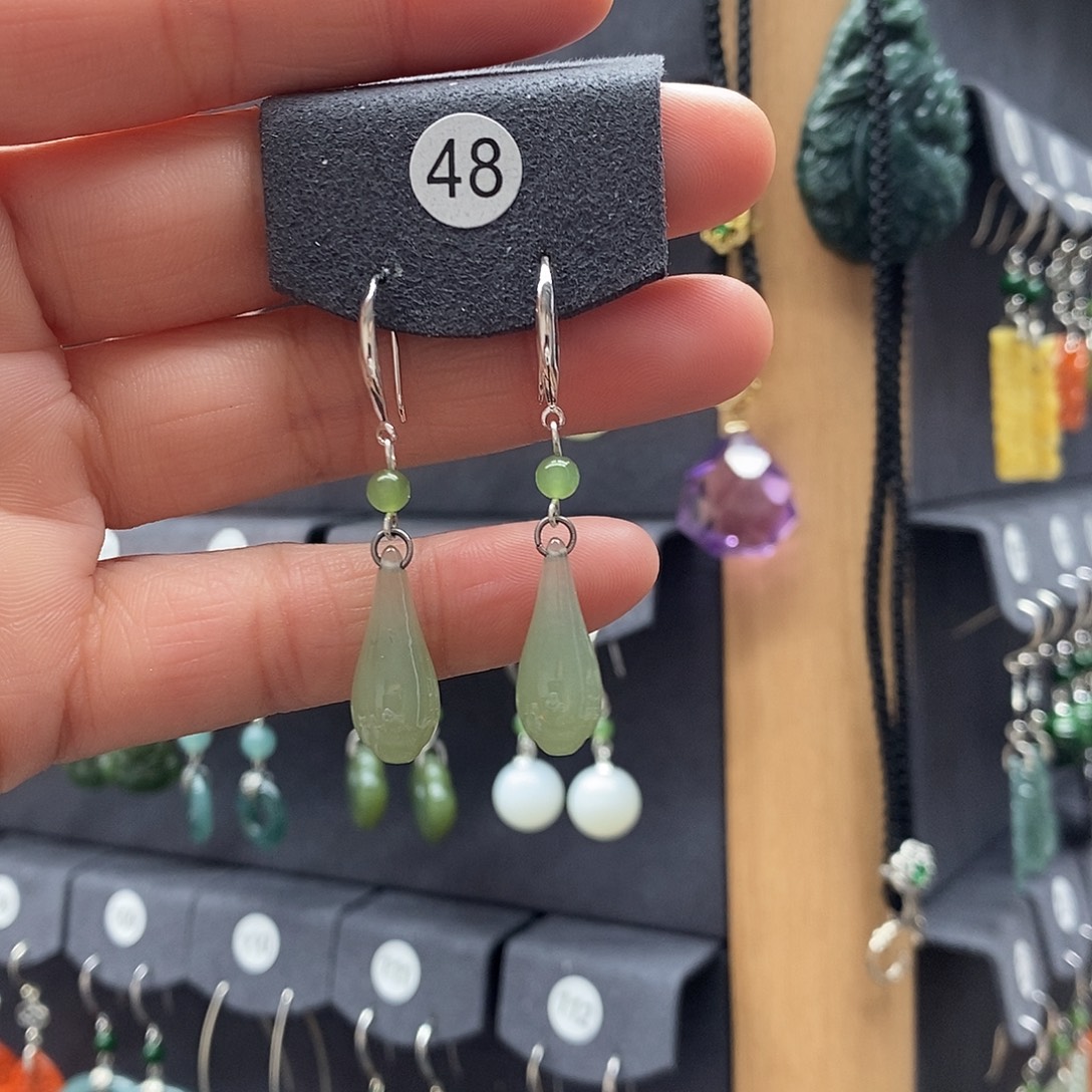 小***。和田玉银S925镶嵌耳饰