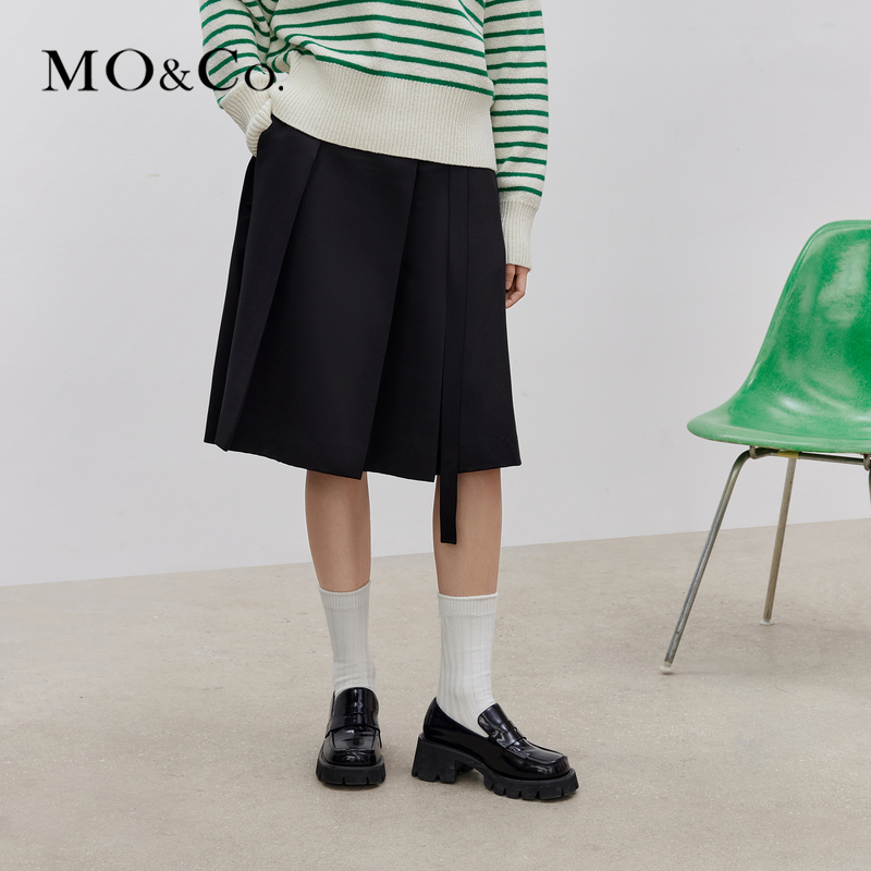 【赵老板专属】MOCO秋季MC金属扣饰压褶中裙半身裙MBB3SKT003