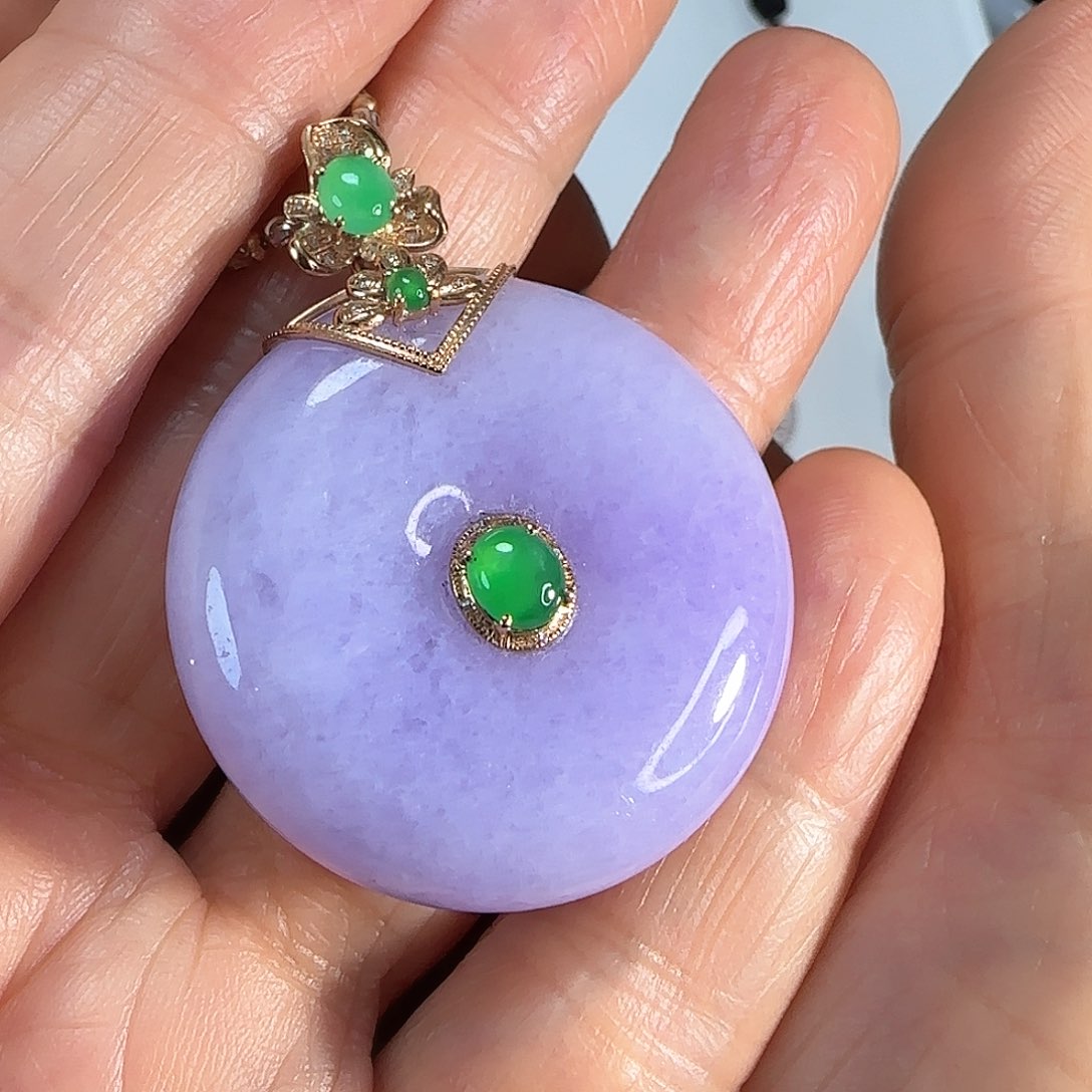 翡翠颈饰18K金镶嵌厚装平安扣