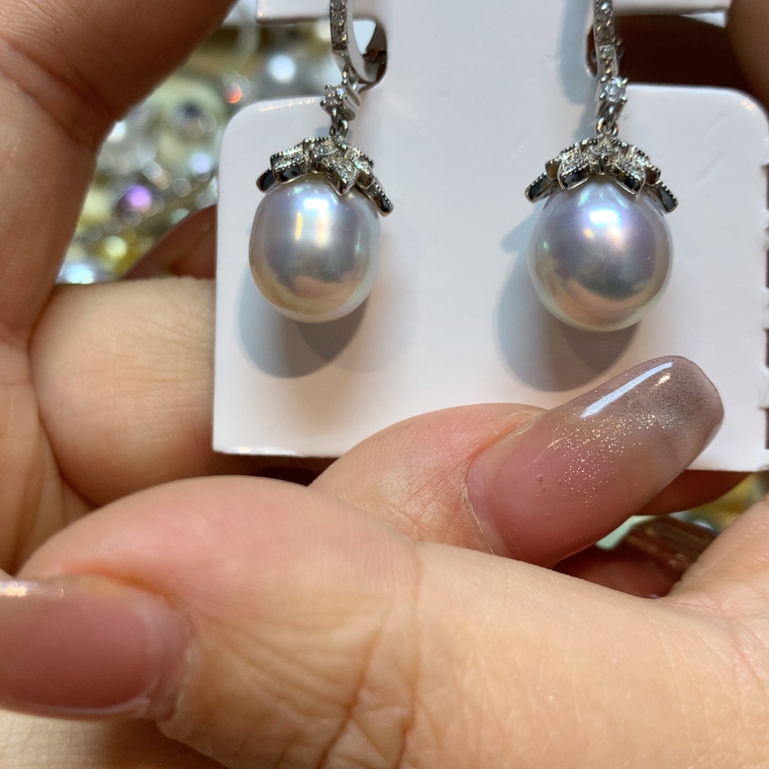 海水珍珠耳饰银S925镶嵌