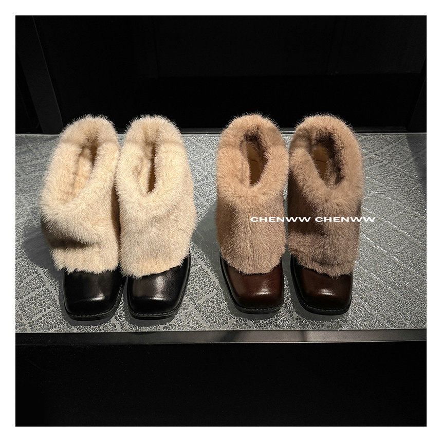 【CHENWW】小众设计财阀千金风保暖毛绒绒名媛千金网红百搭短靴女