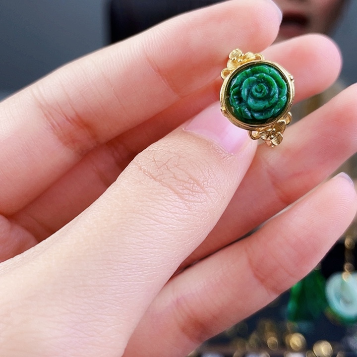 翡翠戒指银S925镶嵌饰品