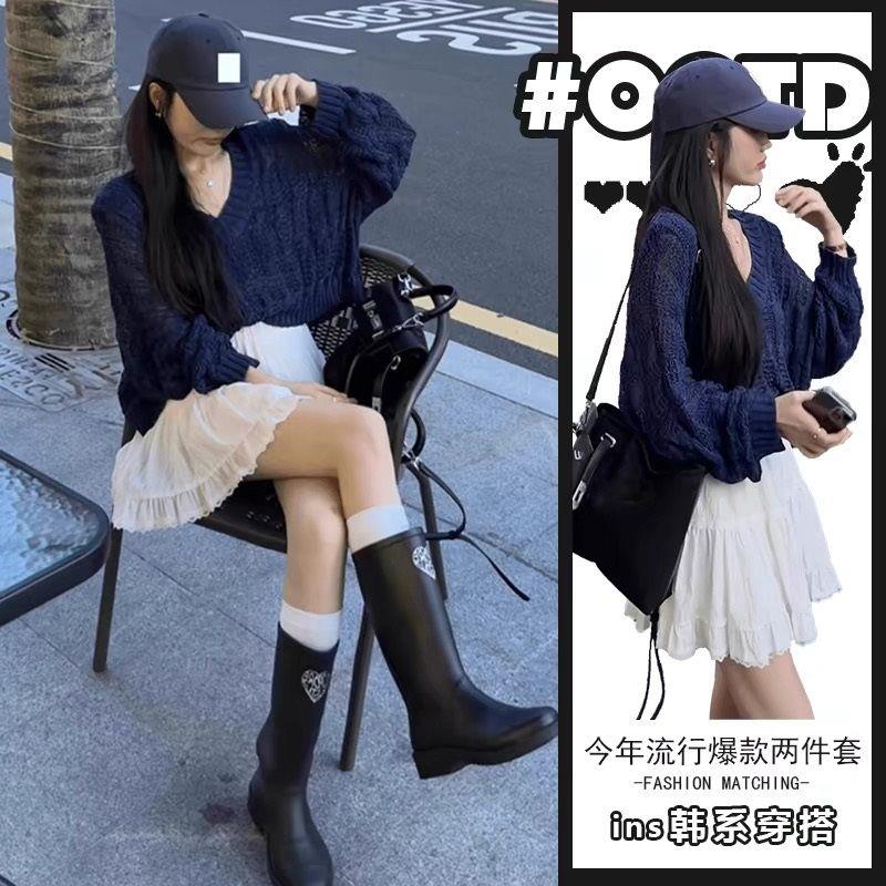 秋冬小个子显高时尚法式温柔盐系慵懒风针织衫毛衣短裙两件套装女