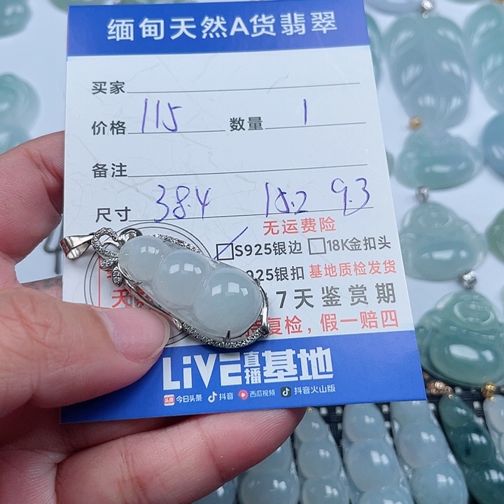 翡翠颈饰银S925镶嵌天然翡翠吊坠