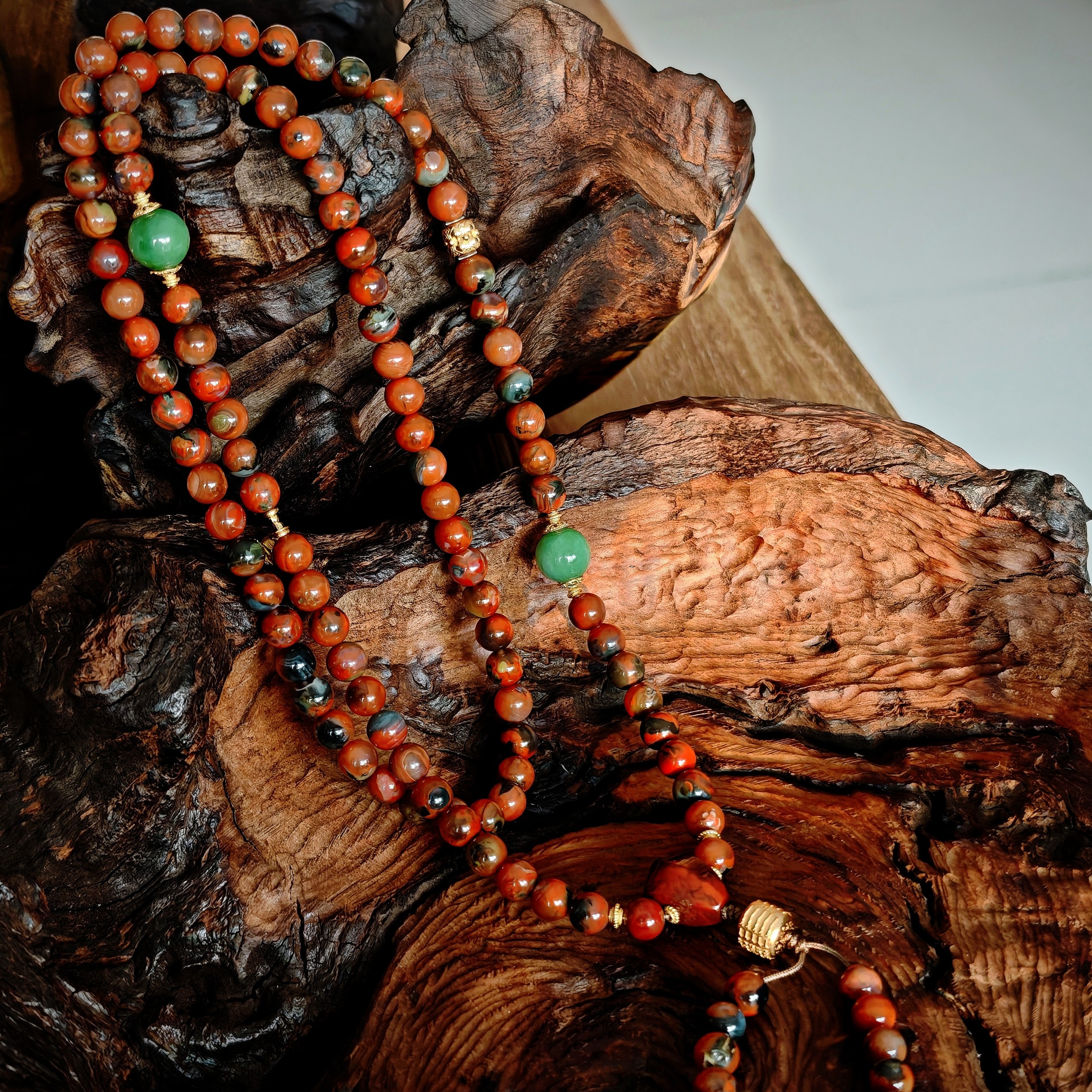 【沐姐珠宝】大山包原矿包浆料南红8m圆珠多圈多功能链-11900