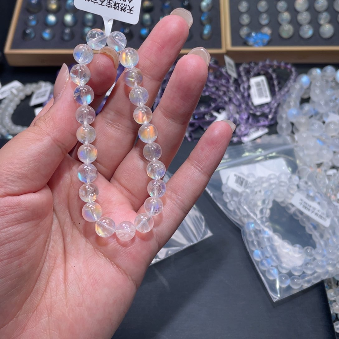 L****手链未镶嵌长石马岛幻彩月光石手链8mm