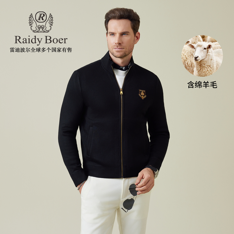 【含绵羊毛】雷迪波尔外套男款春秋2025新款男士立领毛衣开衫5081