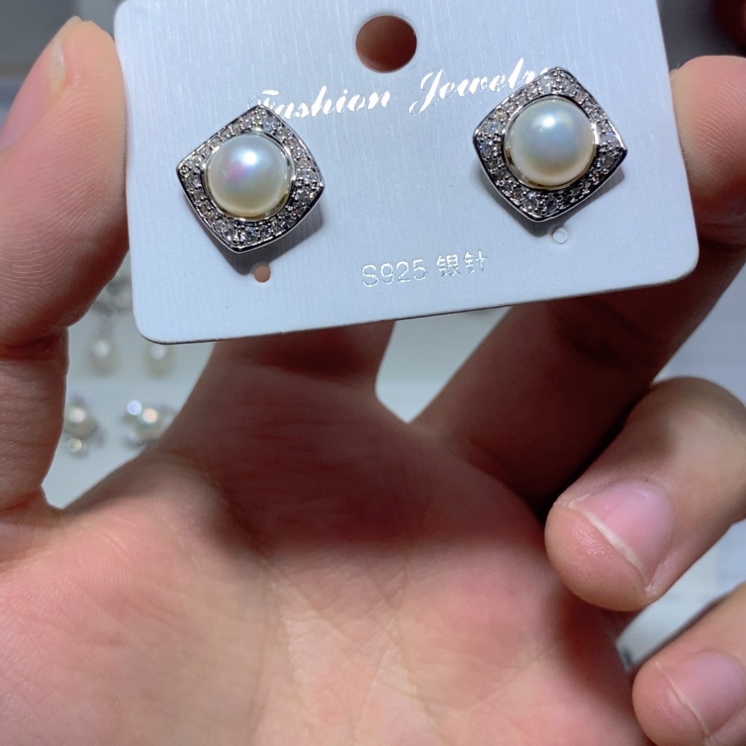 耳饰淡水珍珠银S925镶嵌