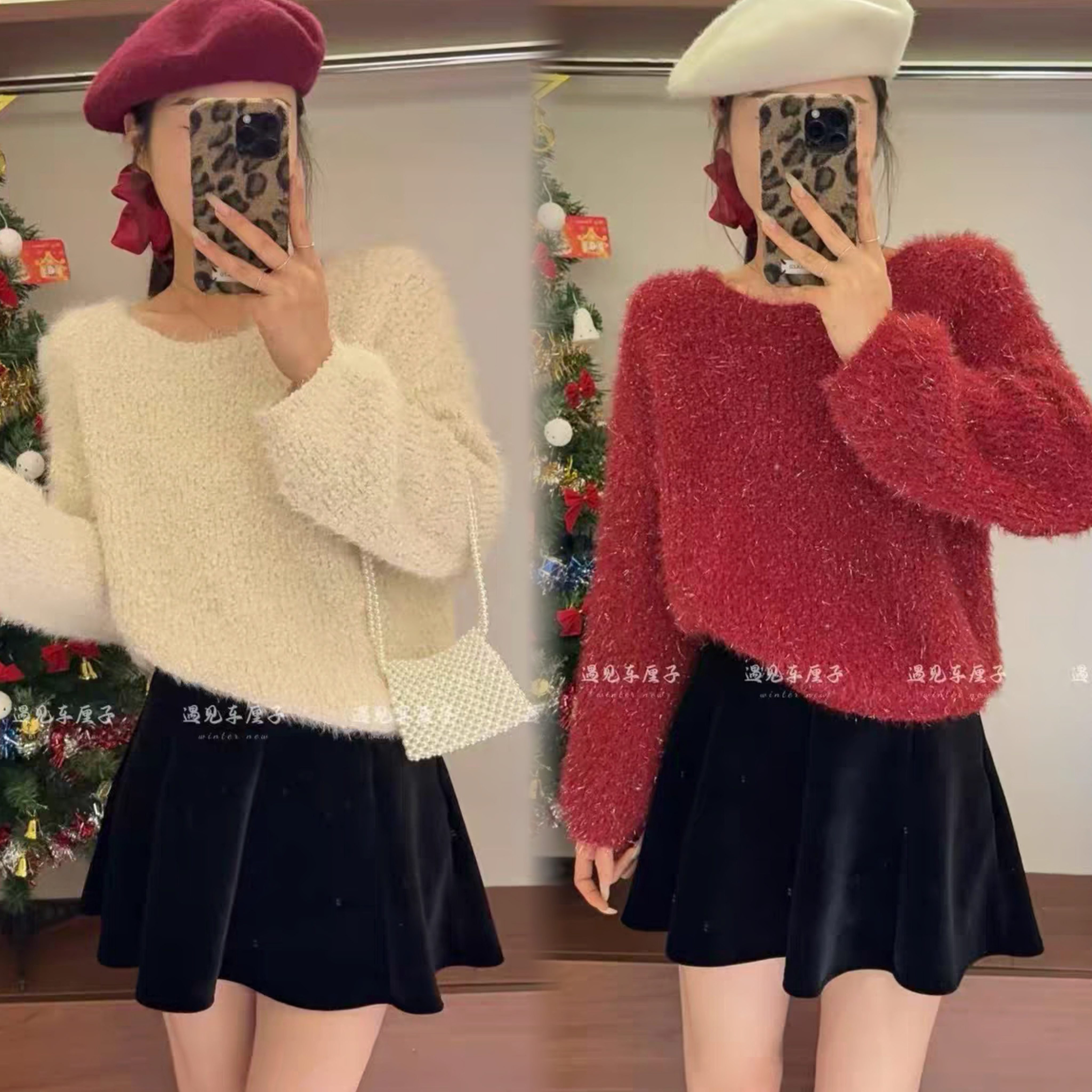 【羊毛＋雪花绒】2025新银丝细闪韩系慵懒风宽松圆领落肩毛绒感毛衣