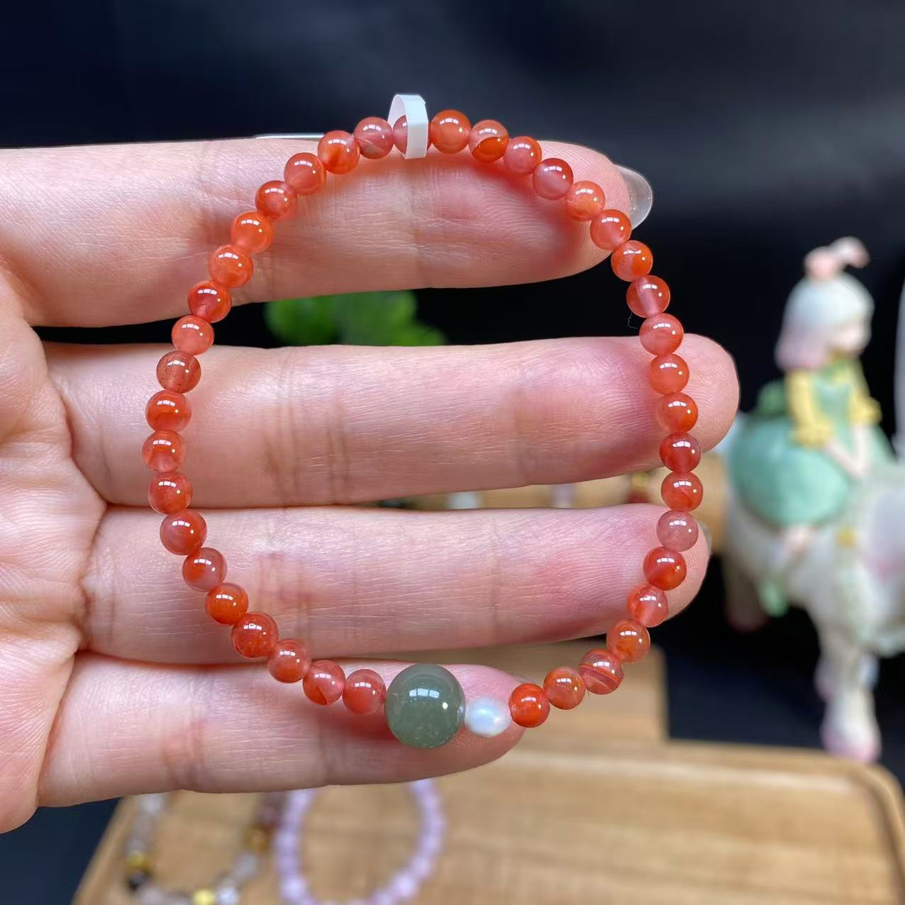 【冰飘南红4m手串】A886搭配淡水珍珠和田玉路路通中式设计气质百搭