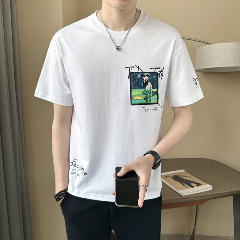 短袖男士夏季新款贴布3D画棉T潮流体恤男半袖t恤  店主无头风
