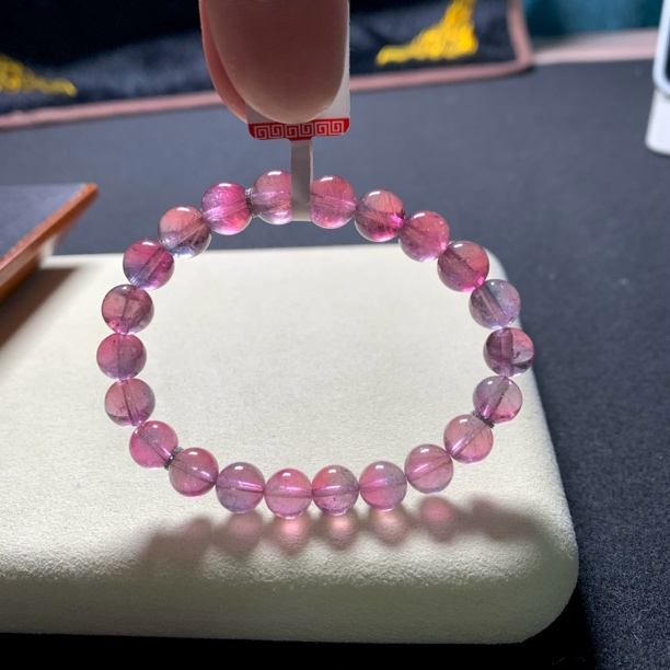 天然巴西荧光西瓜碧玺手链单圈手链鸳鸯色粉紫色西瓜碧玺手链