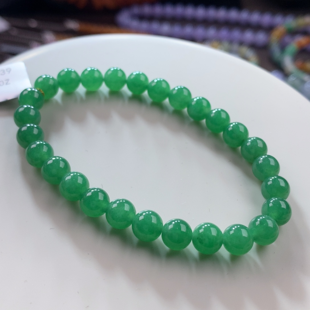 未镶嵌翡翠手链糯冰满色细润阳绿手串 卡6.5