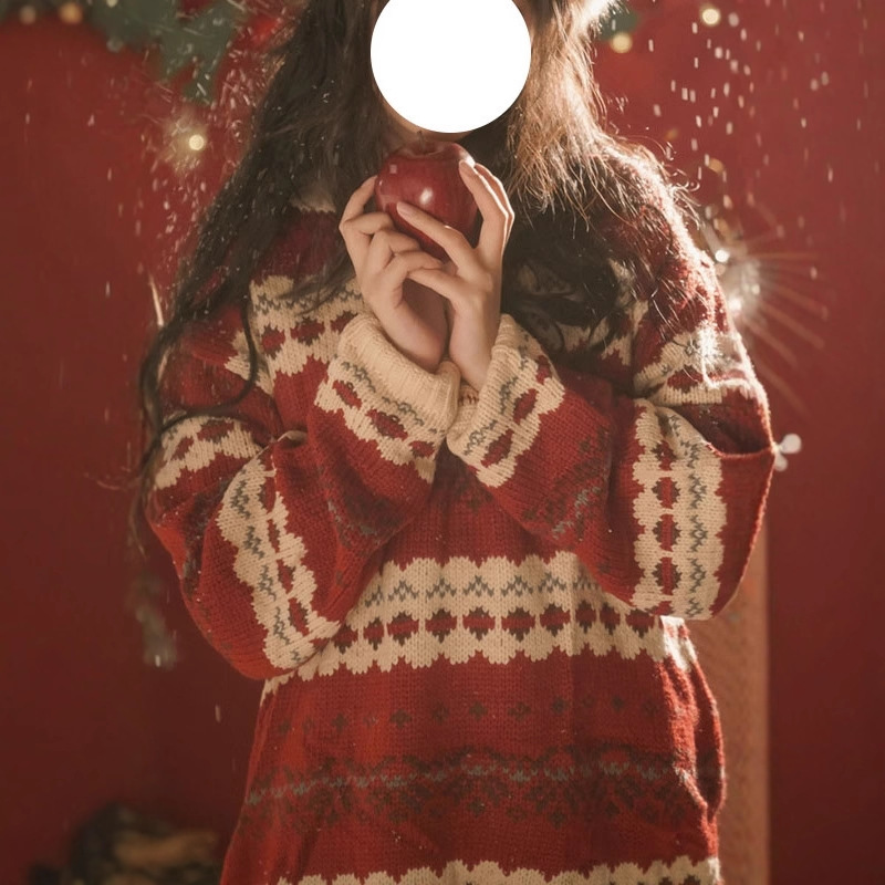 宽松型2025新款圣诞氛围感穿搭红色毛衣女秋冬宽松加厚小个子慵懒