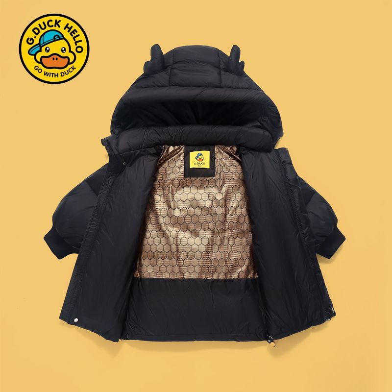 YeeHoO英氏【断码】小黄鸭羽绒服黑金加厚男童女童冬季保暖外套中长