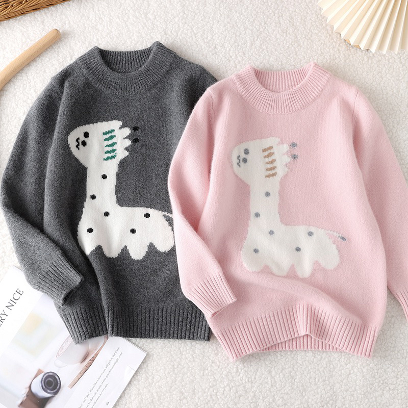 儿童纯羊毛衫双股提花半高领男女童中大童小鹿加厚毛衣针织衫上衣