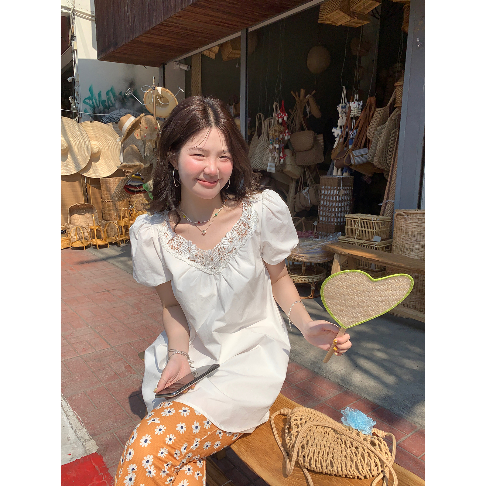 火火火【白昼童话】韩系温柔泡泡袖花边连衣裙L31836HH52