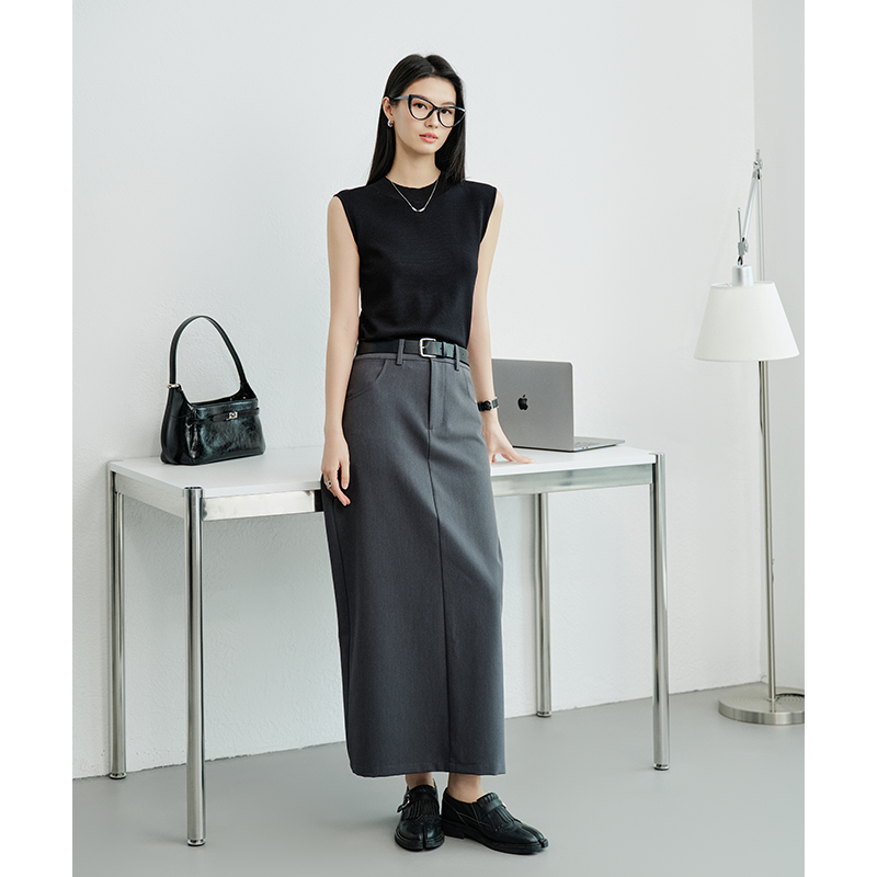 A美洋MEIYANG 伯德小姐半裙【商场同款】 斜纹直筒半身中长裙-周一