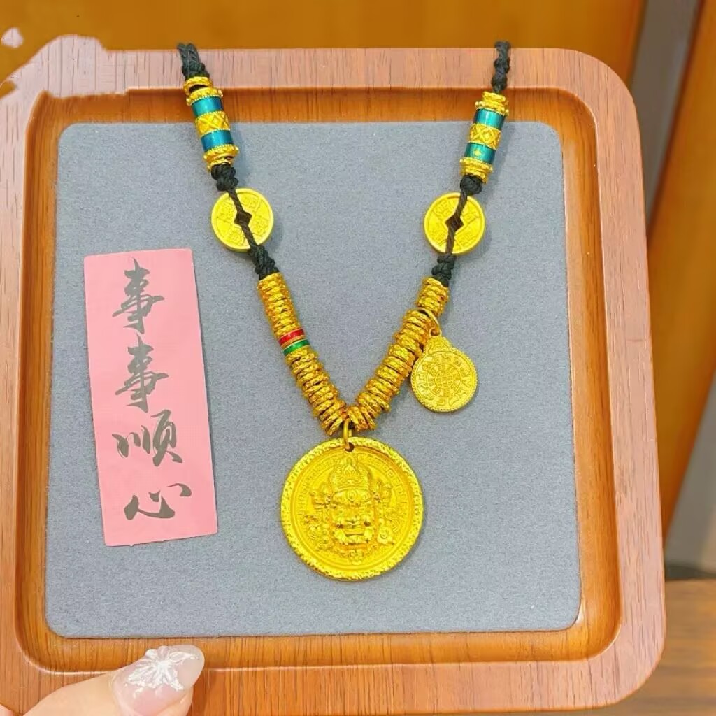 铜合金吊坠 黄财神盘缠项链吊坠钱串子实心毛衣链国风