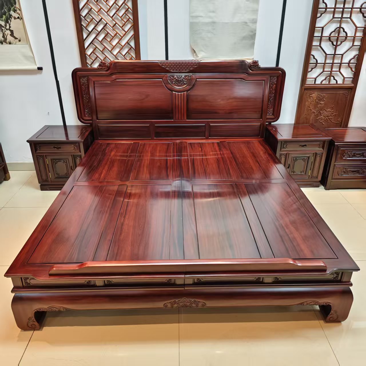 酸枝木 1.8m金如意大床尺寸：1.8m*2m