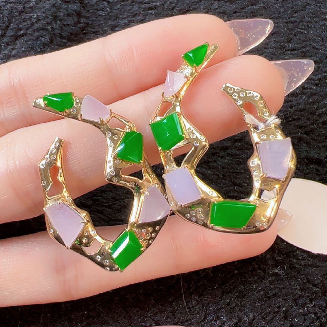 翡翠耳饰18K金镶嵌签收后24小时鉴赏期