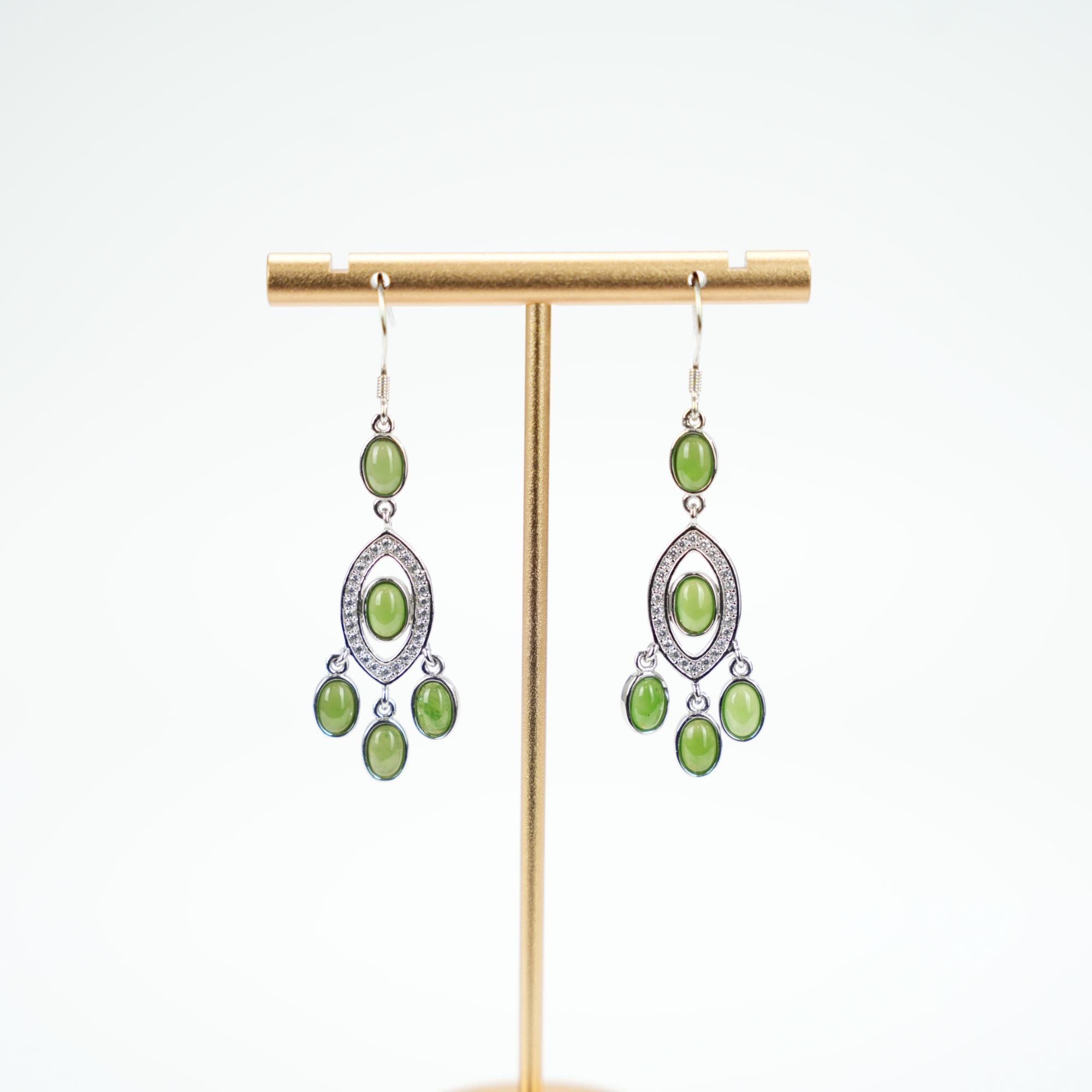 和田碧玉耳坠重银镶 H19811