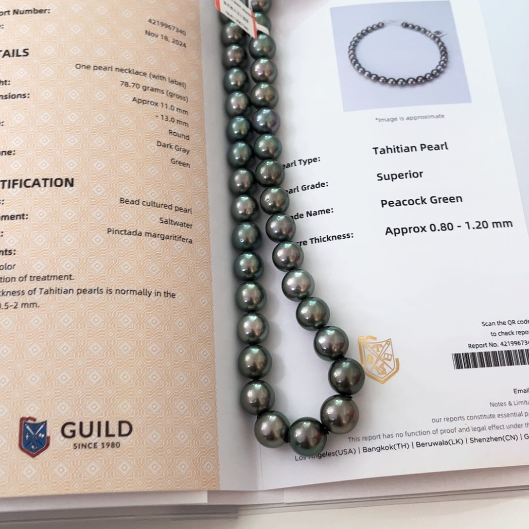 海水珍珠项链未镶嵌S****r孔雀绿11-13