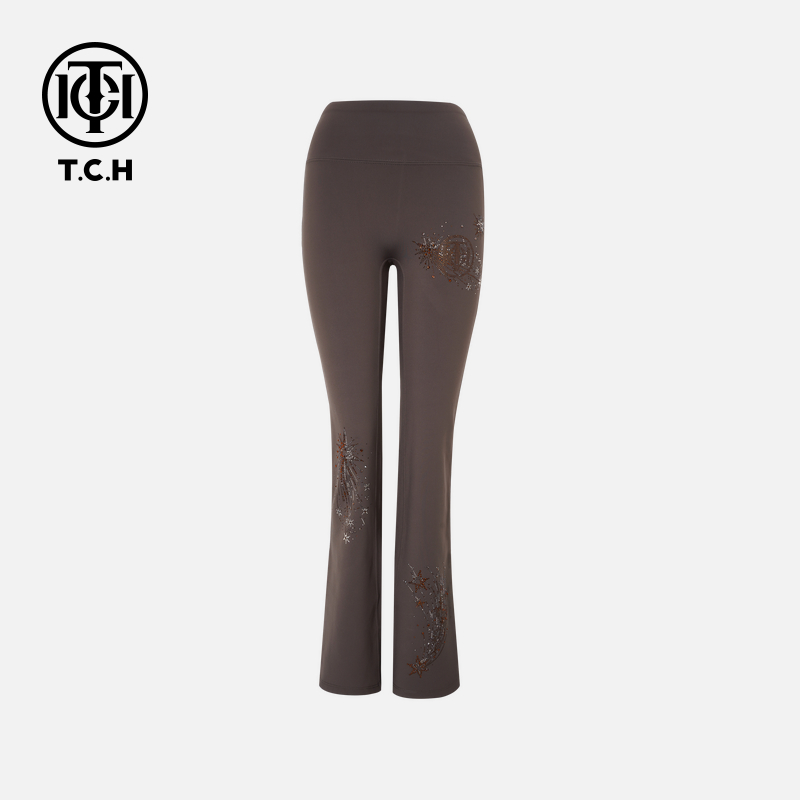 TCH【保暖里搭】冬款加绒加厚时尚烫钻淑女咖色打底裤T75D23E1008