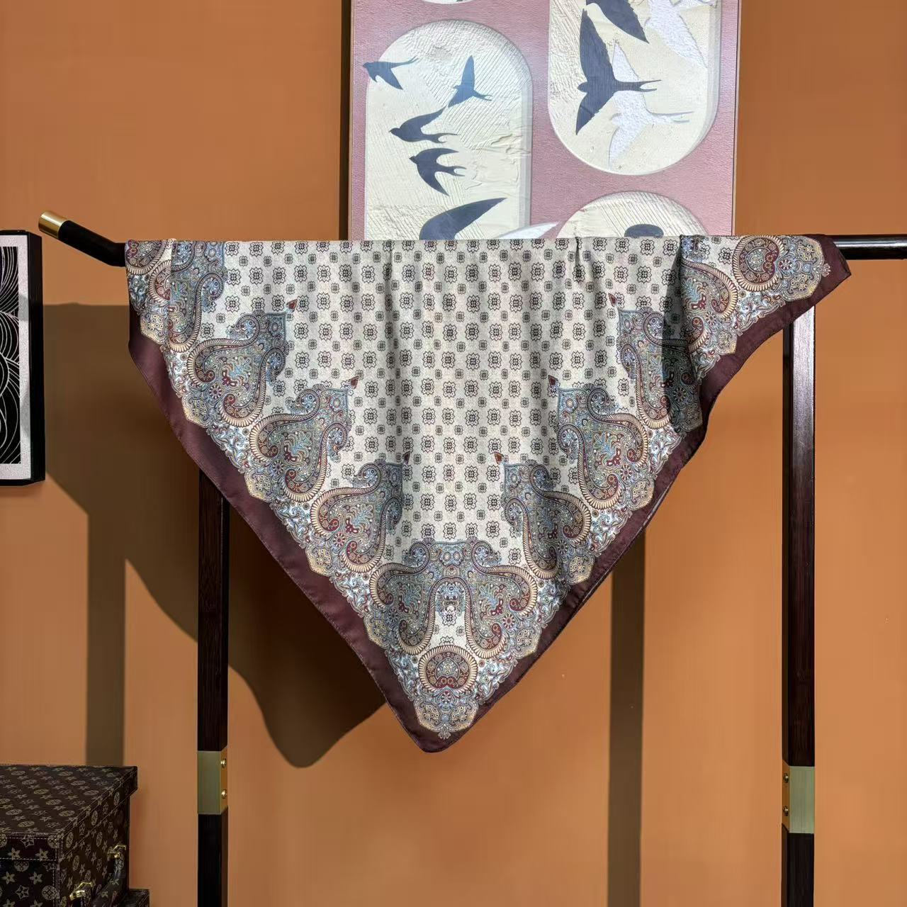 新款【米棕序】85精边重磅香云丝毛高货重磅国风高端丝巾-W1