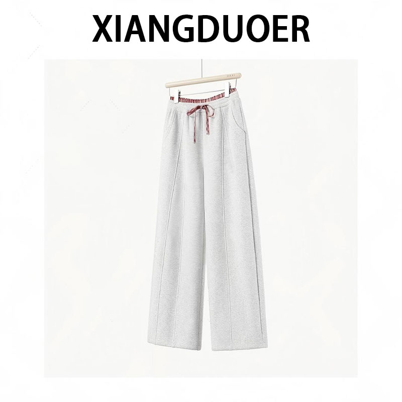 【放氧计划】格纹拼接加绒休闲裤女款2026冬季休闲百搭高腰直筒裤