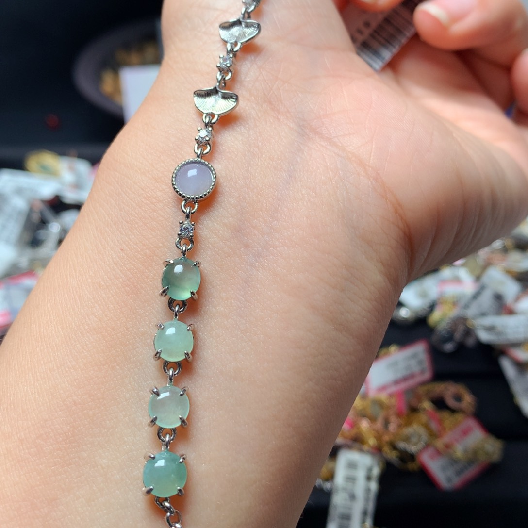 翡翠戒指银S925镶嵌天然翡翠手链