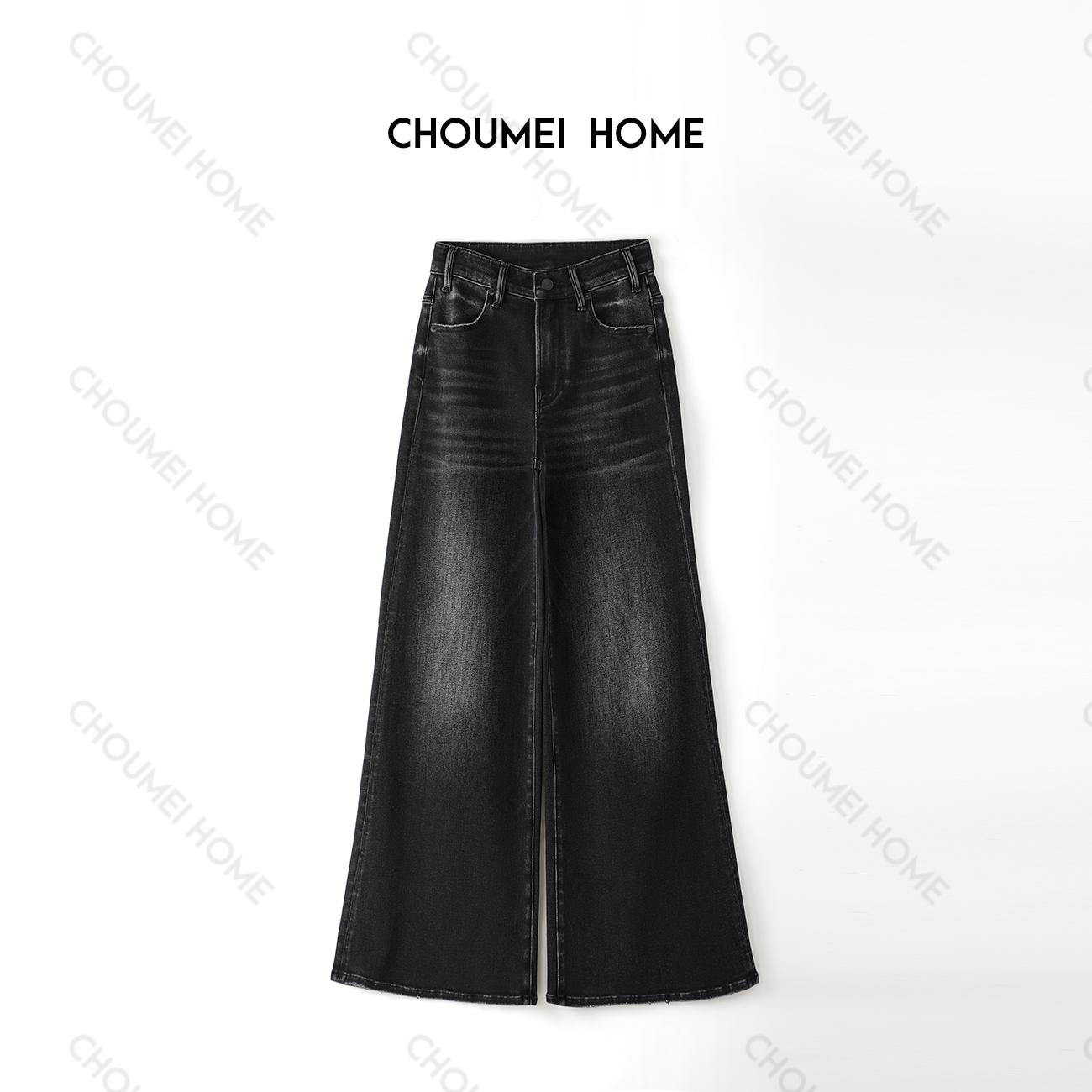 Choumei Home设计师款牛仔裤女 复古美式黑灰直筒阔腿显瘦喇叭裤