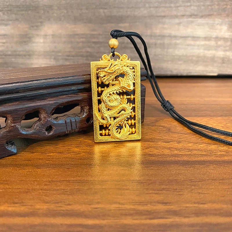 铜合金吊坠 镂空龙腾四海龙牌可转动算牌吊坠