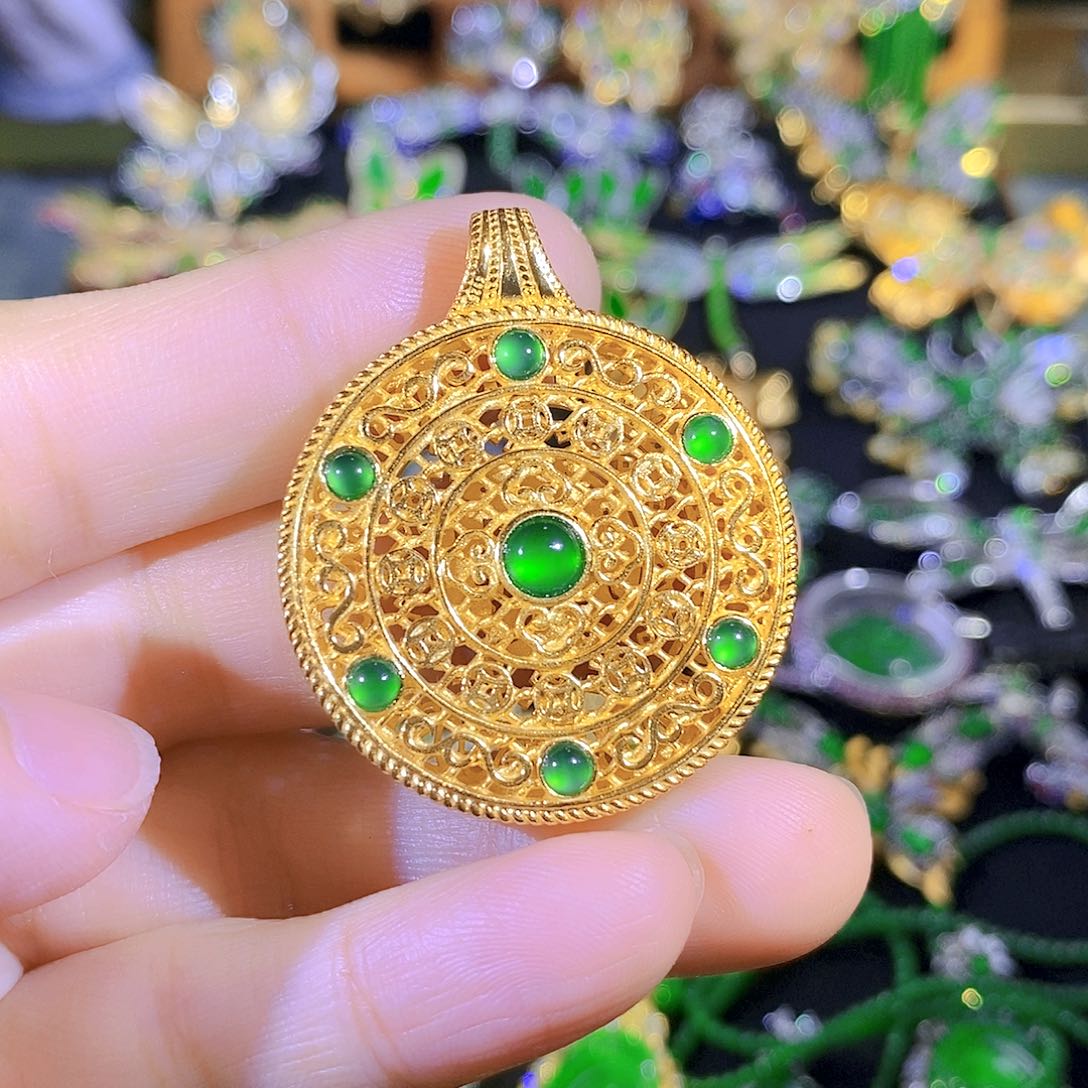 吊坠(不含链)银S925镶嵌翡翠