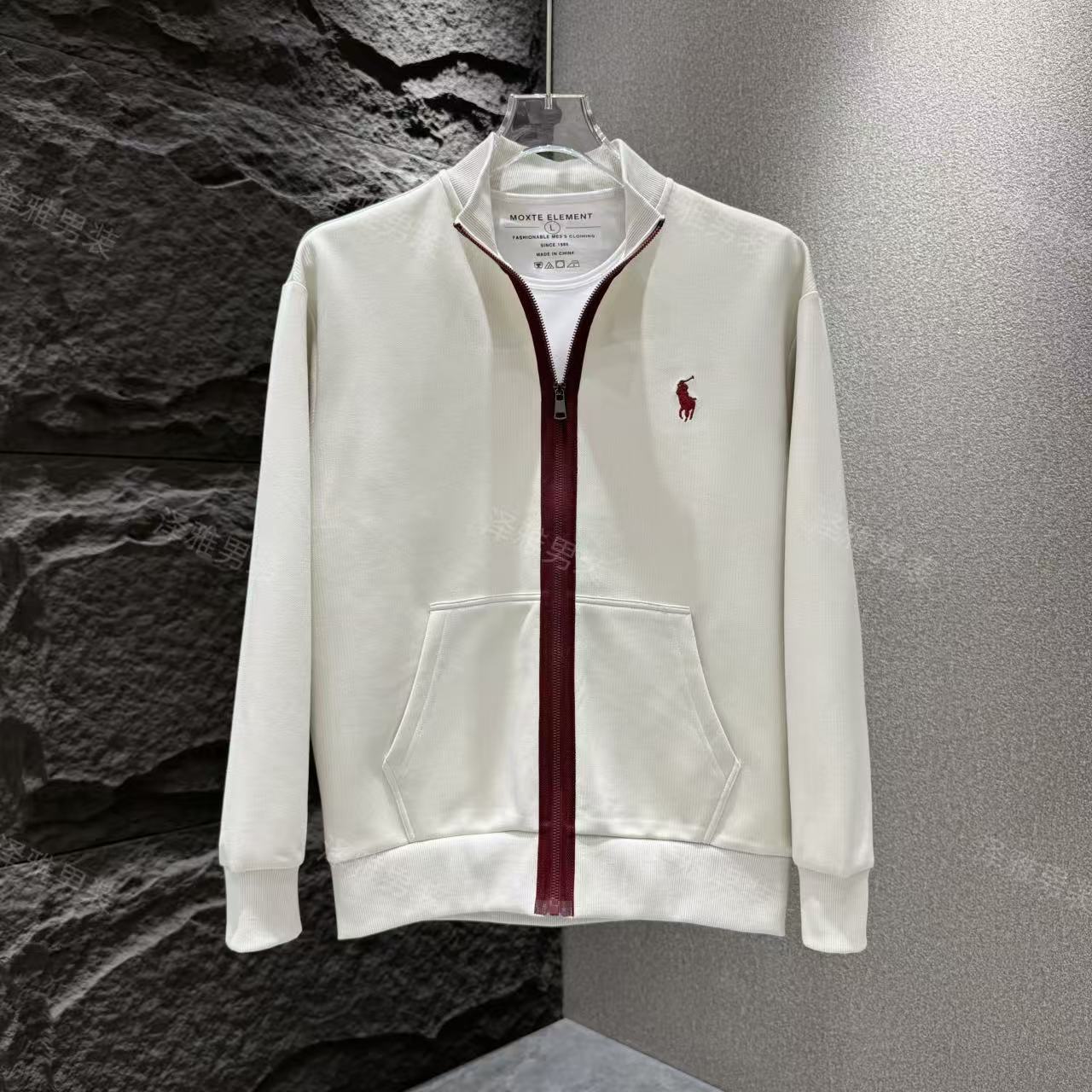 男士秋季新款拼色时尚潮流简约拉链百搭卫衣式外套52336