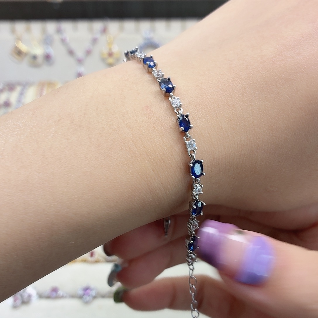 银S925镶嵌手链蓝宝石