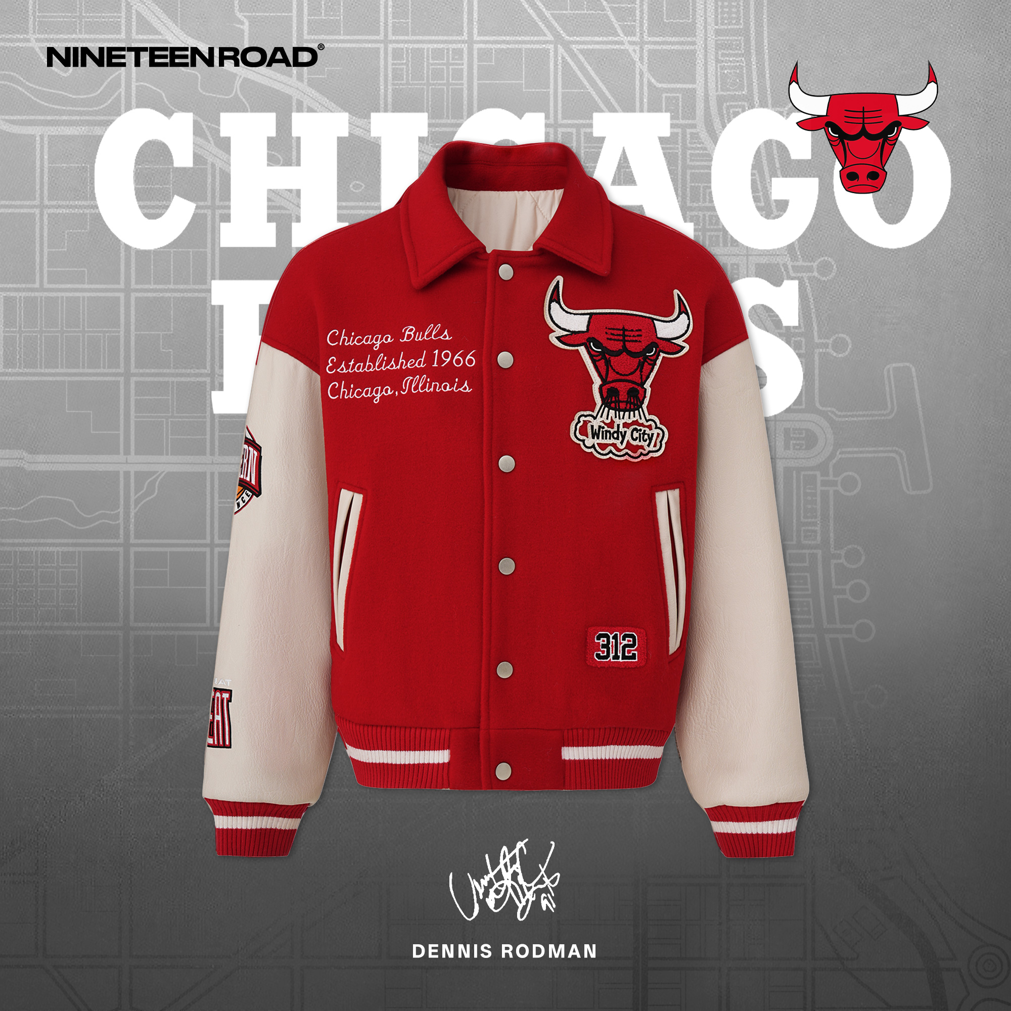 【芝加哥】-3PEAT公牛-棒球服-纯羊毛-美式潮流宽松刺绣保暖棉服