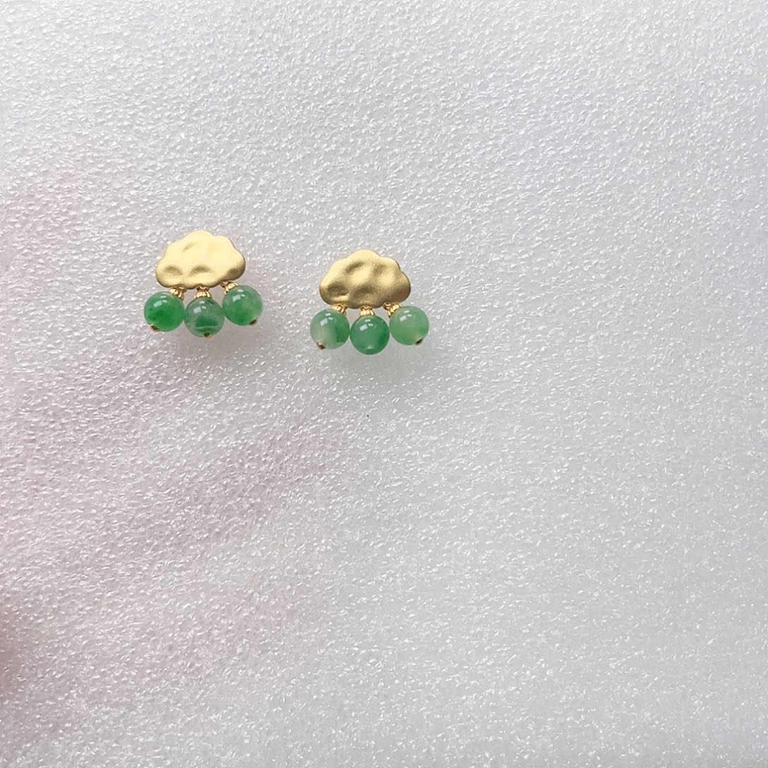 石英质玉耳钉银S925镶嵌