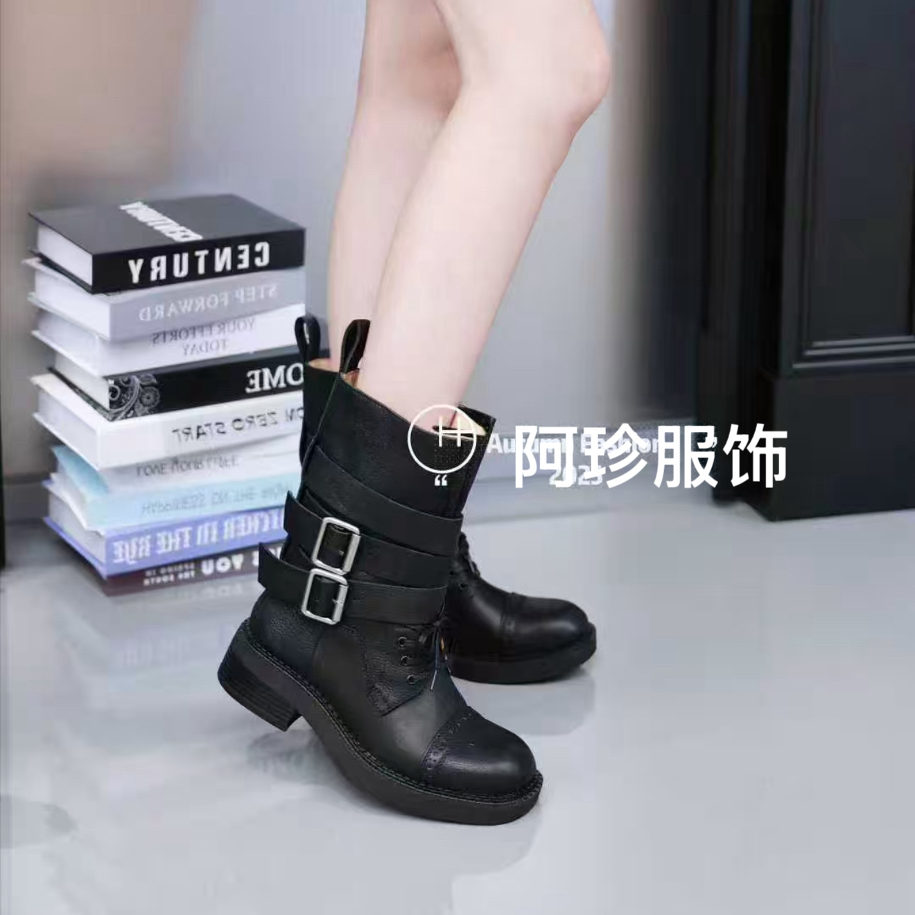 阿珍服饰店 时尚新款百搭真皮马丁靴0041