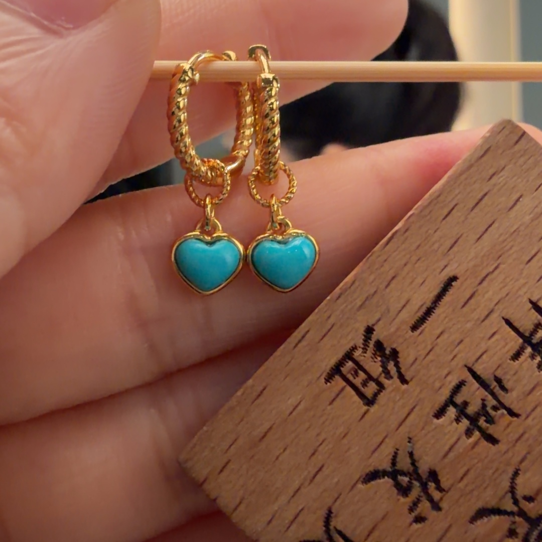 绿松石银S925镶嵌耳饰