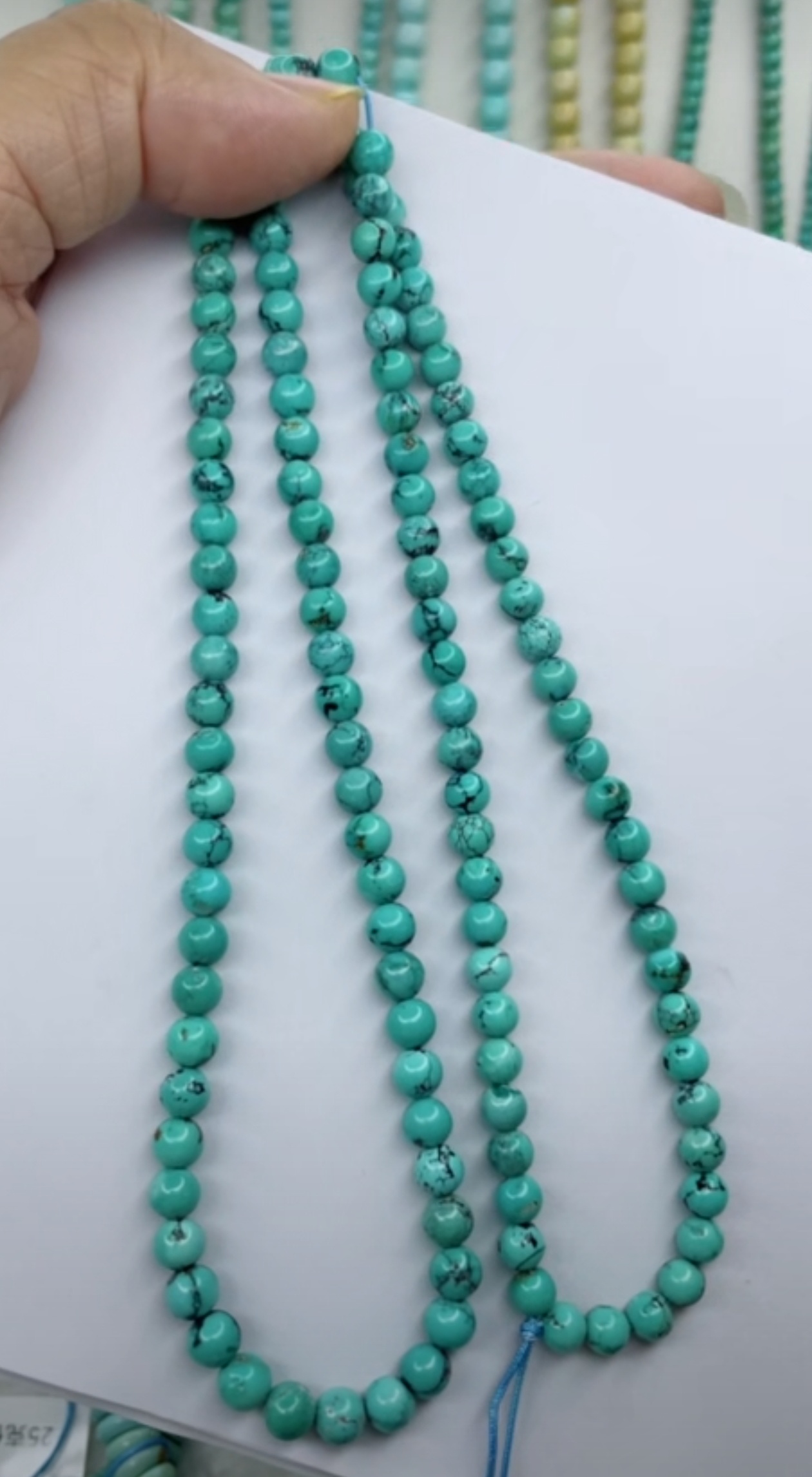 天然原矿绿松石米珠链卡5+