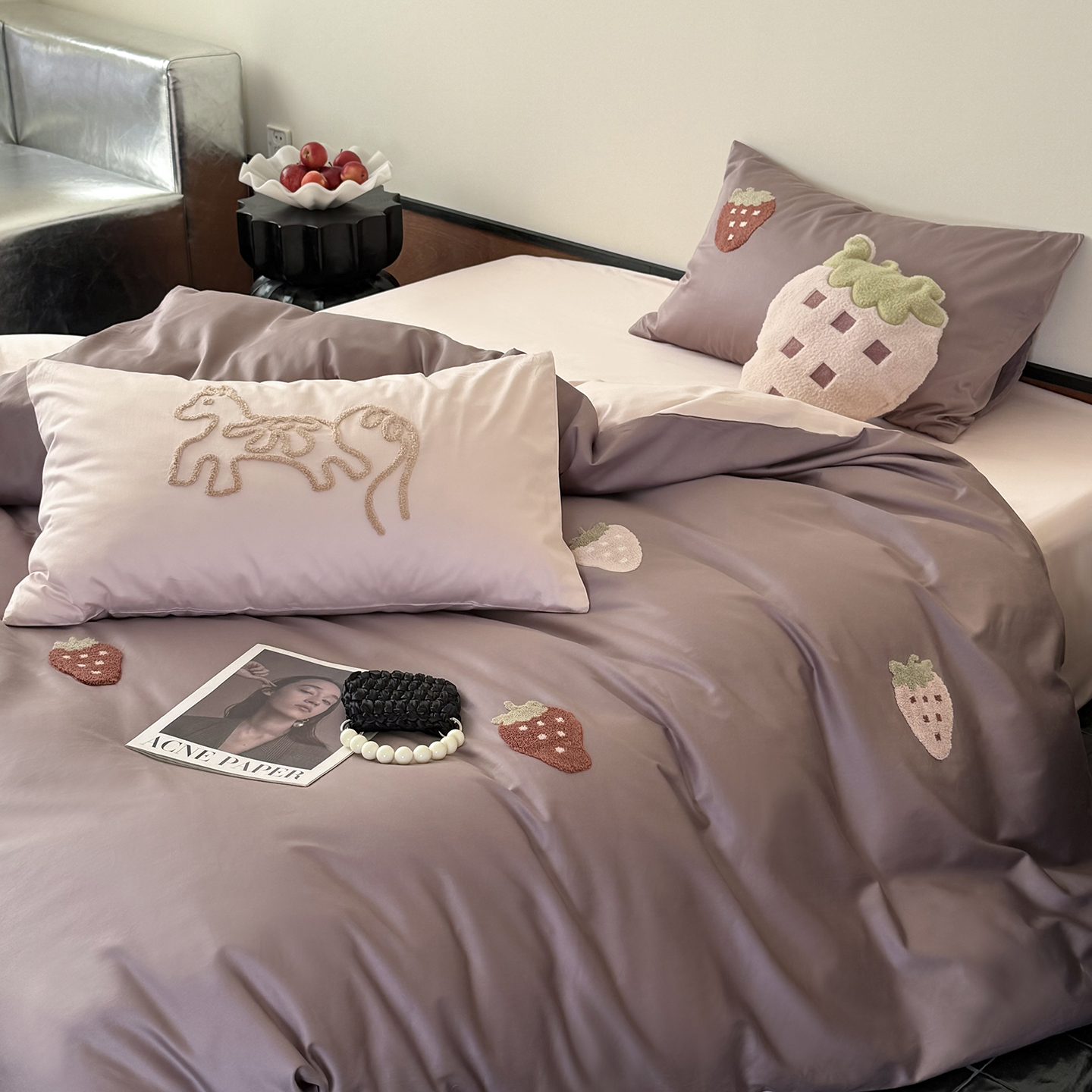 Pink新款春季新品长绒棉全棉高支高密简约毛巾绣系列四件套