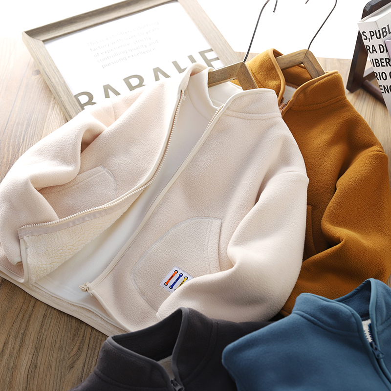 男童冬季新款加绒外套儿童双面绒保暖拉链衫休闲运动上衣童装