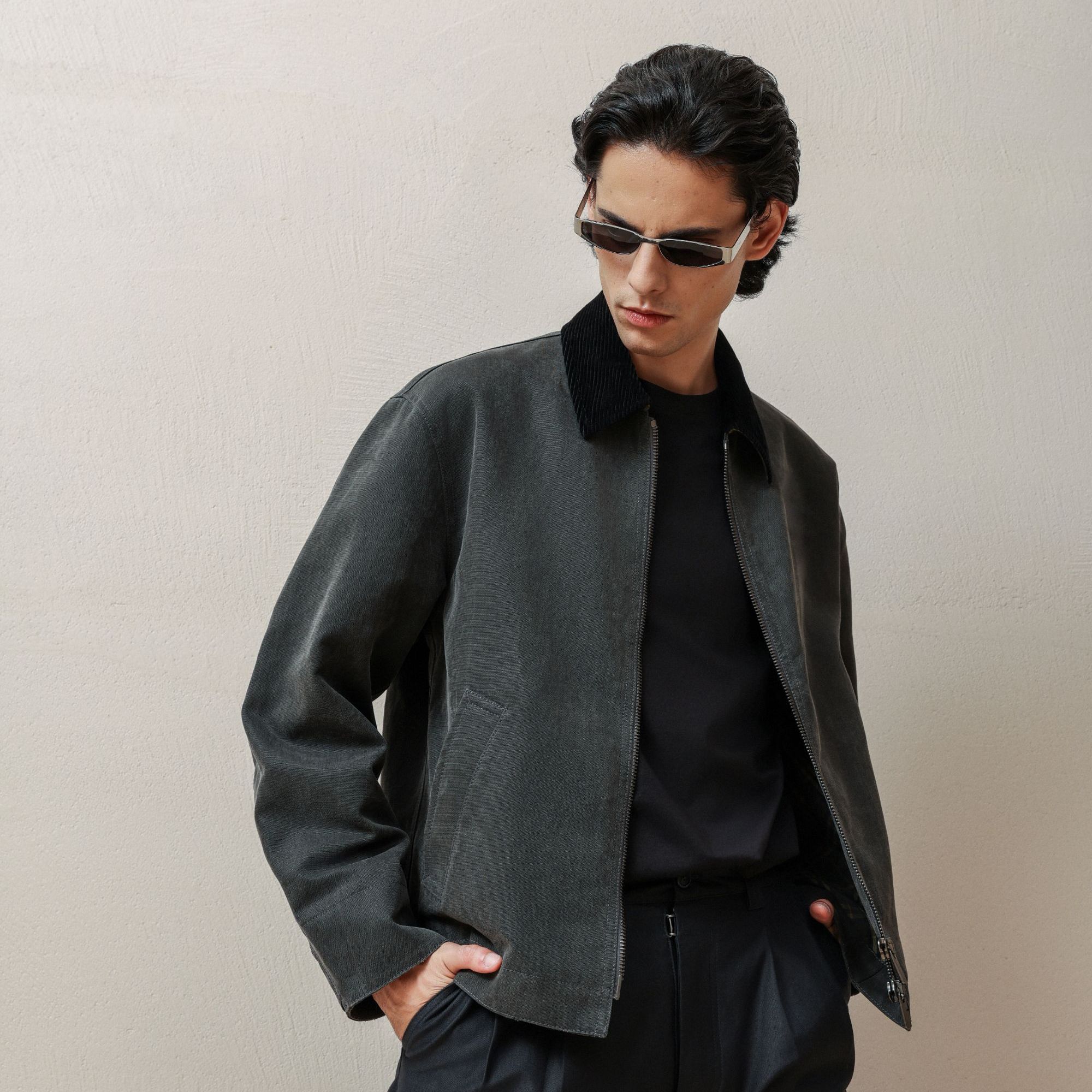 【LaFoule】vintage经典复古水洗灰哈灵顿夹克外套秋休闲翻领短宽款