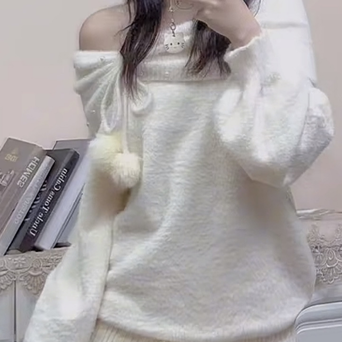 （A600-A1000）直播专卖一字领女秋冬厚款毛针织衫时尚ins宽松上衣