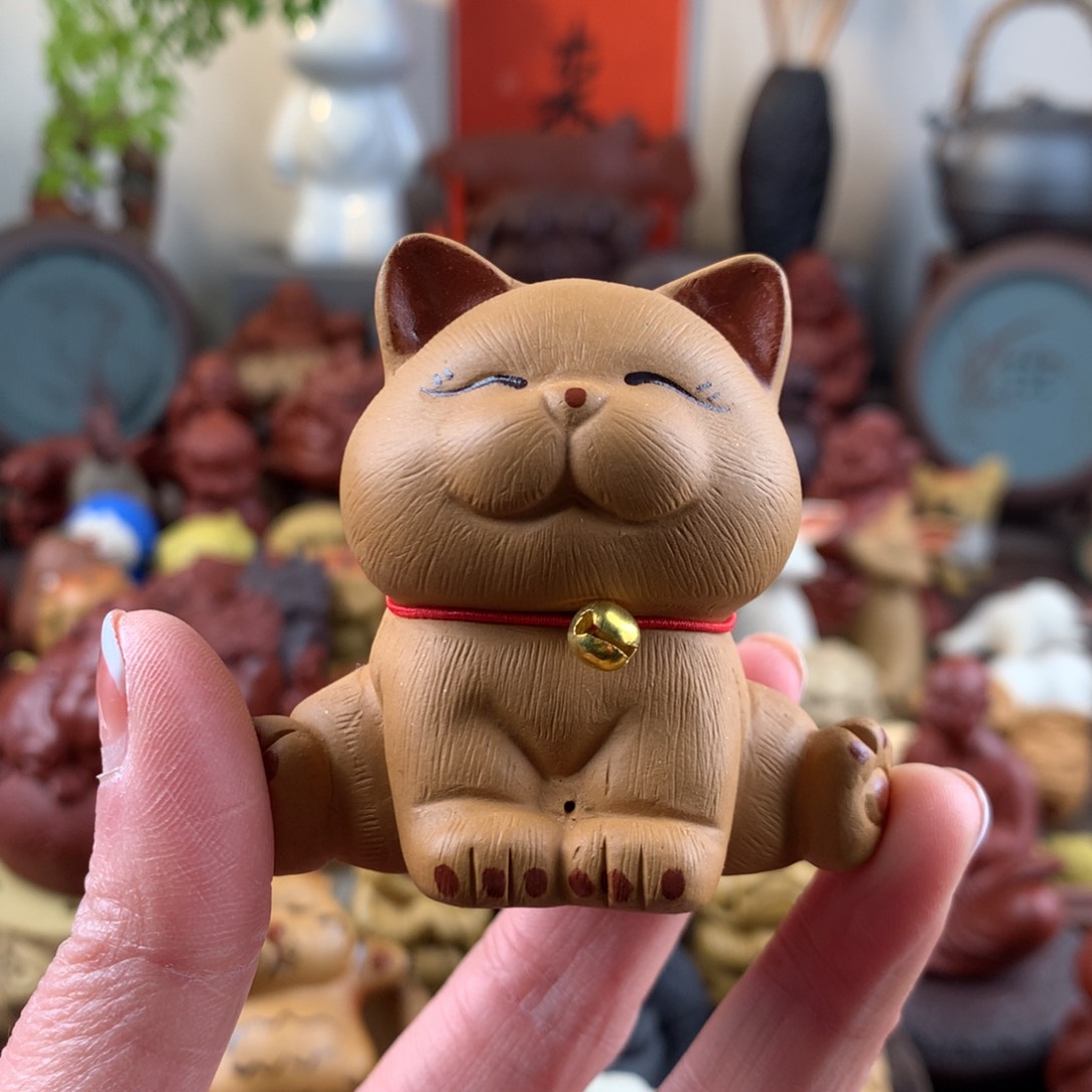 紫砂茶宠劈叉招财猫