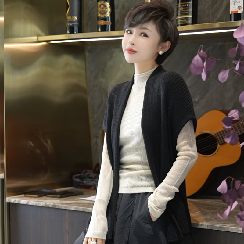 【100绵羊毛】纯羊毛包肩袖气质马甲开衫显瘦保暖针织马夹 MG8595