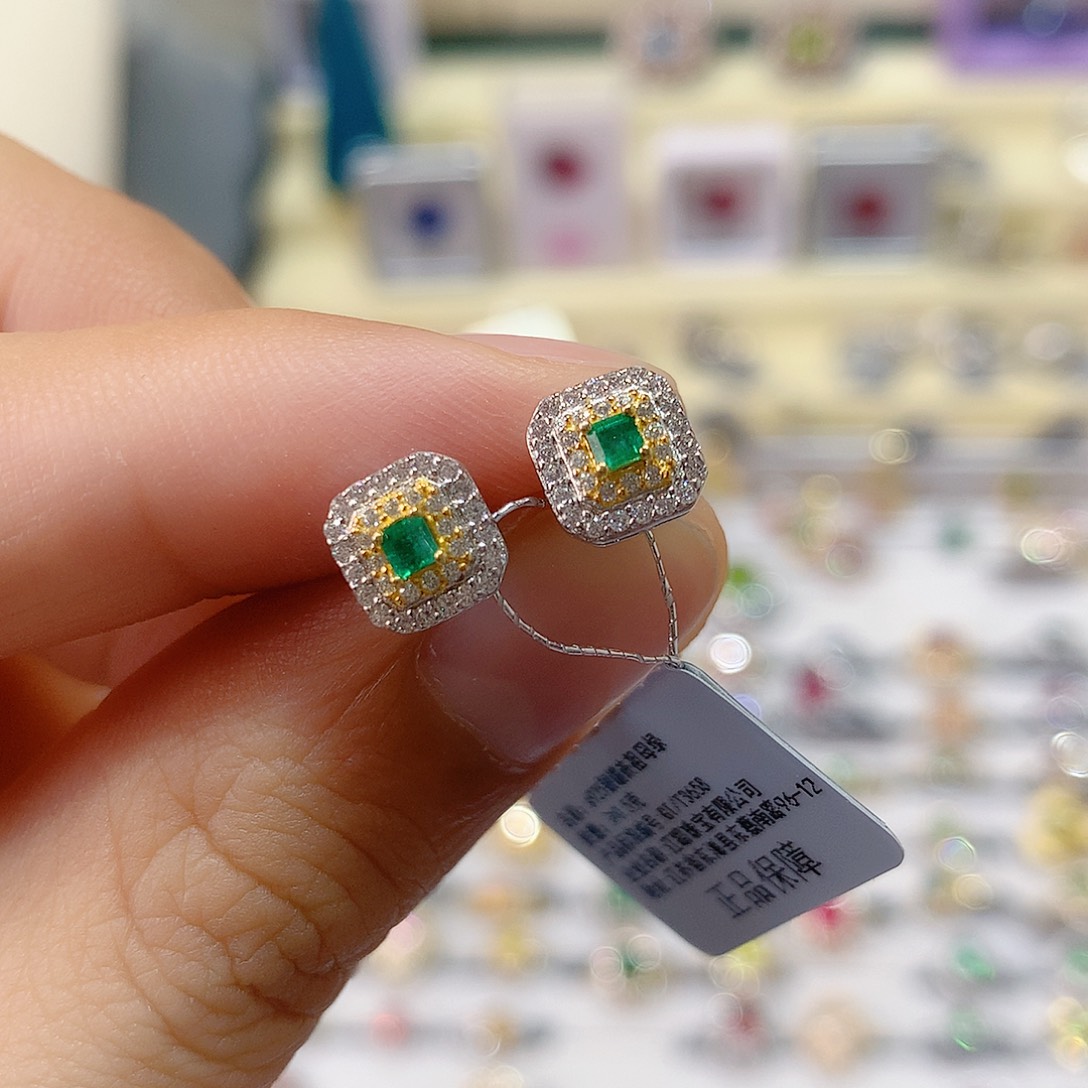 祖母绿银S925镶嵌耳钉