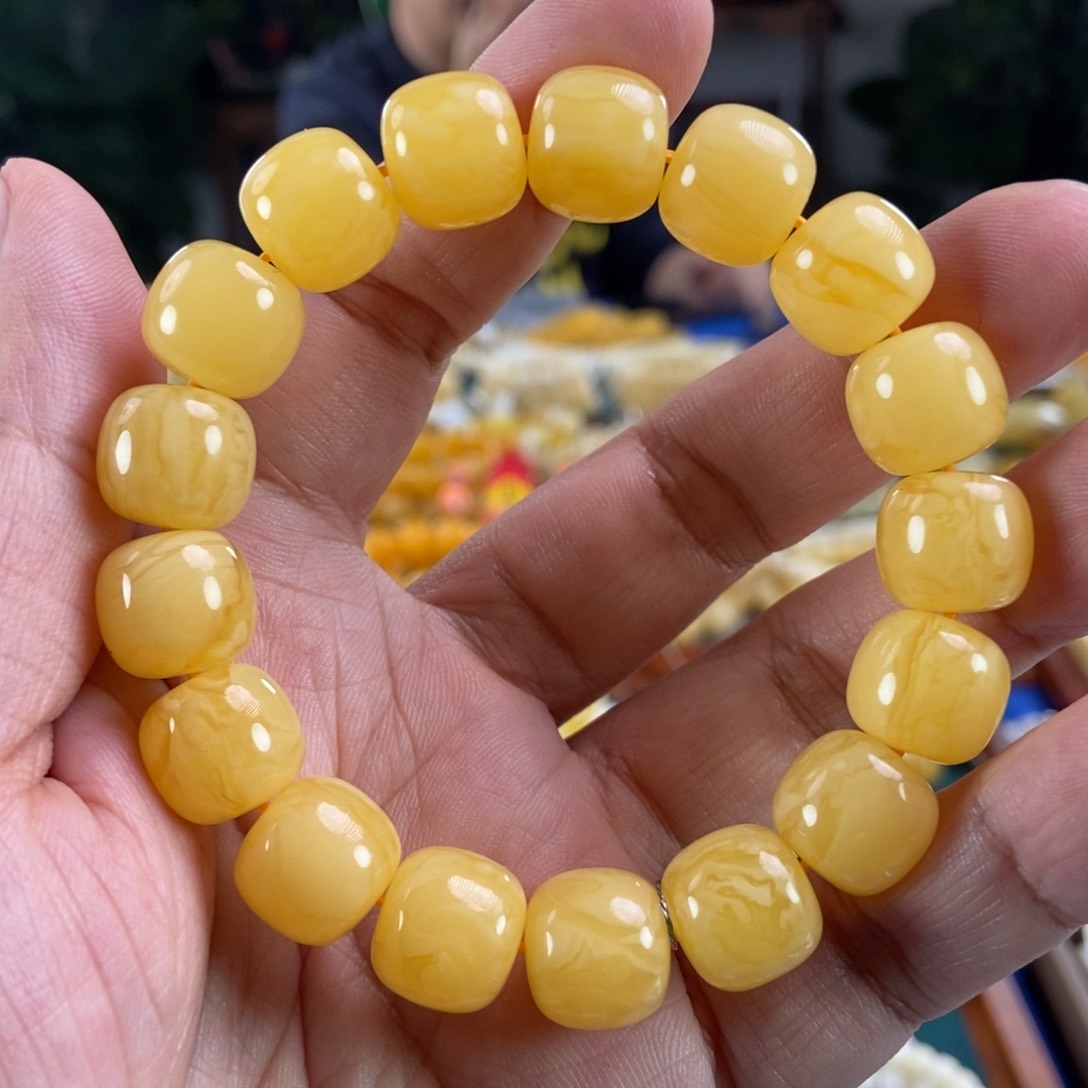 未镶嵌琥珀珠宝奇石13鸡油黄同料串24.3